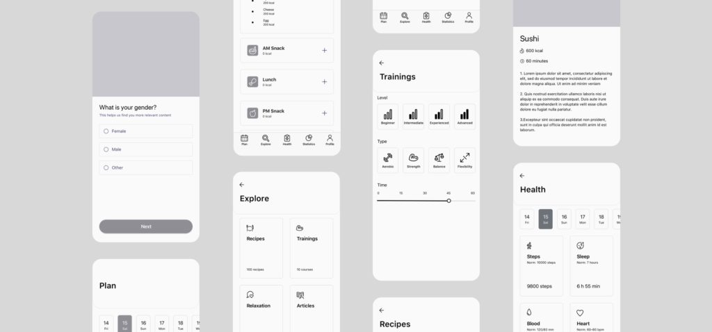Designing a health app - Wireframes