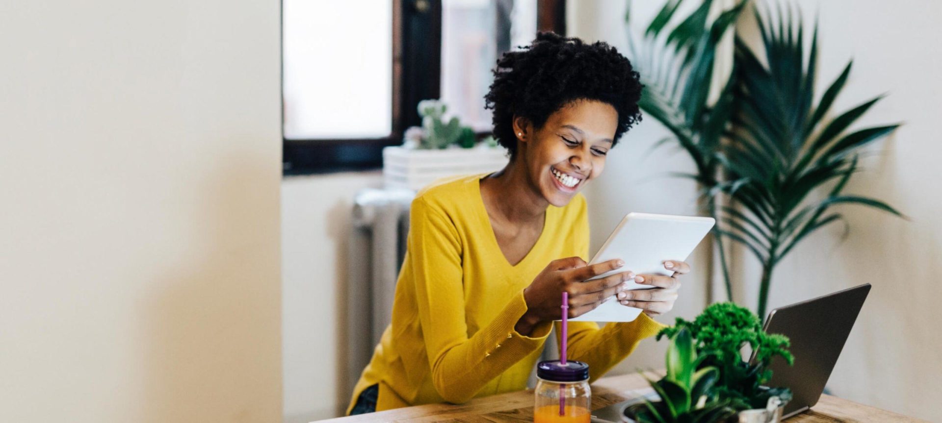 Woman Smiling Ipad